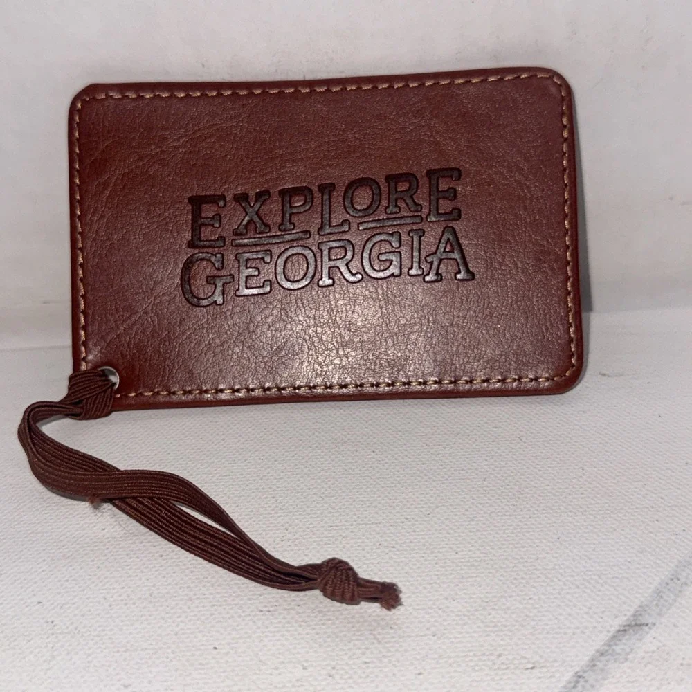 Explore Georgia Travel Accessory Brown Leather Customizable Luggage Tag NWOT